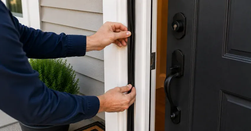 technician performing light test on door seal in Northglen, Oshawa