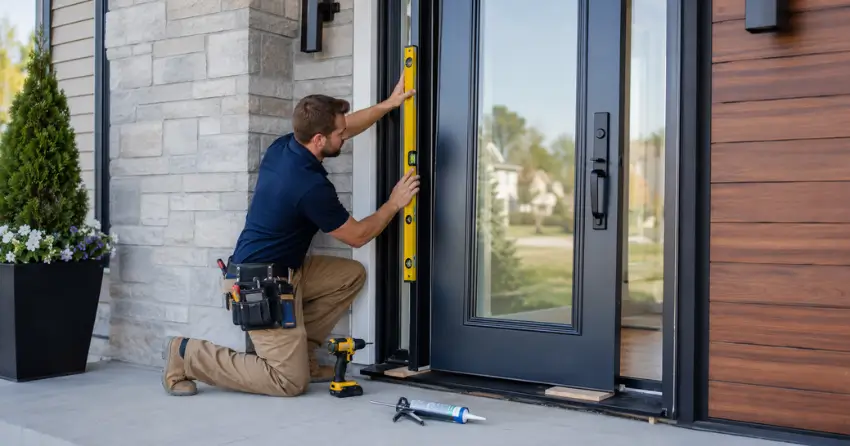 glass outside door installation with energy-efficient double-pane glazing in Pinecrest, Oshawa