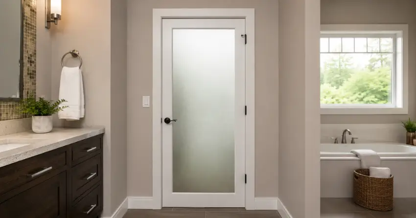 frosted glass panel bathroom door installed in a Central Oshawa, Oshawa home