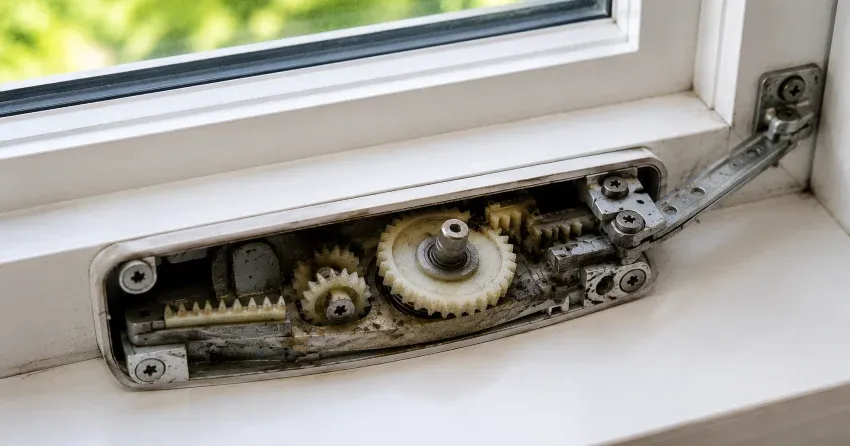 technician replacing casement window crank operator in Oshawa home