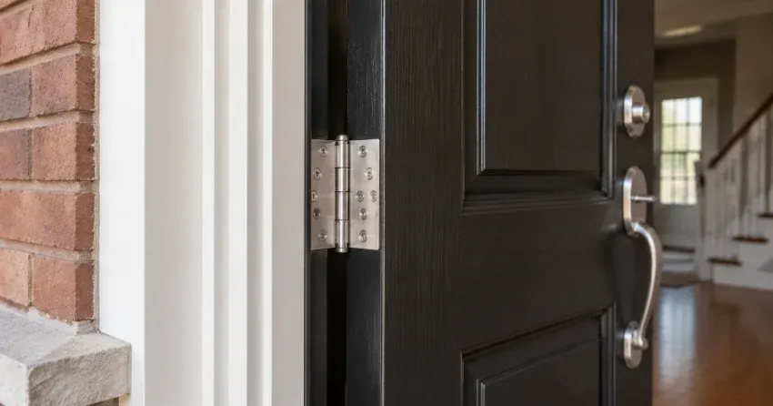 technician repairing a front door lock and frame in Taunton, Oshawa