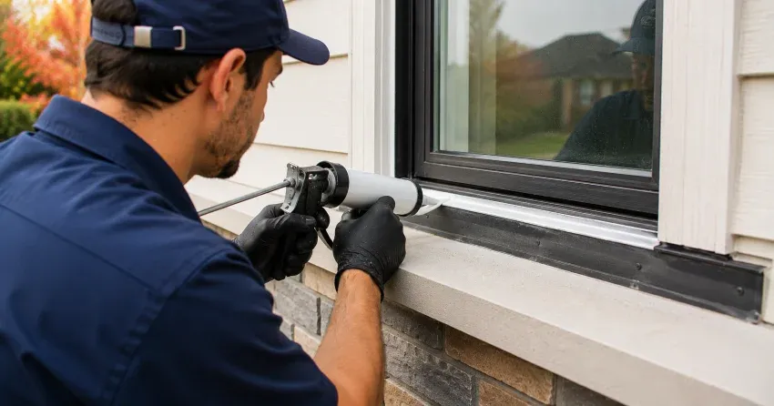 technician inspecting window flashing for leak source in Lakeview, Oshawa