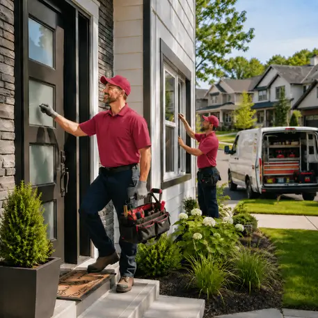 Door and window technicians at work on properties throughout the coverage area
